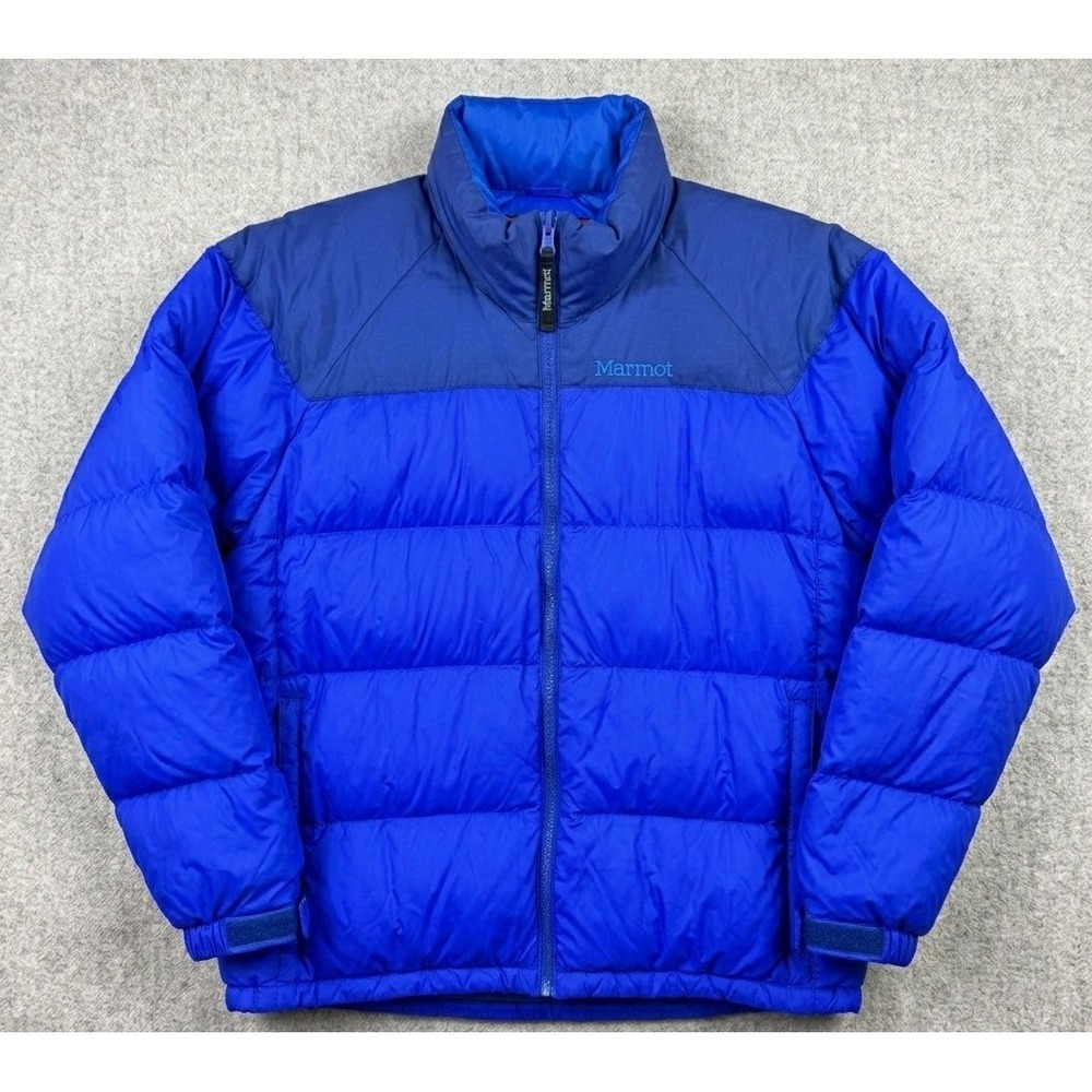 Vintage Marmot Puffer Jacket Men Small Blue Goose Down‎ Gorpcore Winter Coat Y2K
